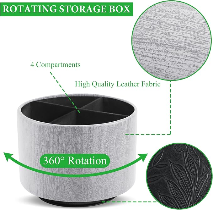 Round Leather Art Supply Organizer, Remote Control Holder, 360 Degree Spinning - Image 3