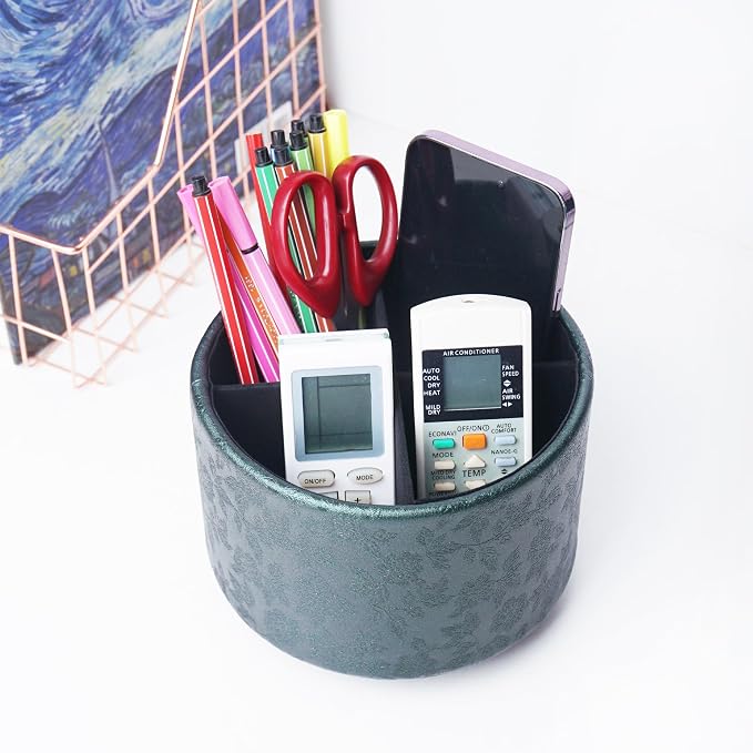lizimandu Round Leather Art Supply Organizer, Remote Control Holder, 360 Degree - Image 6