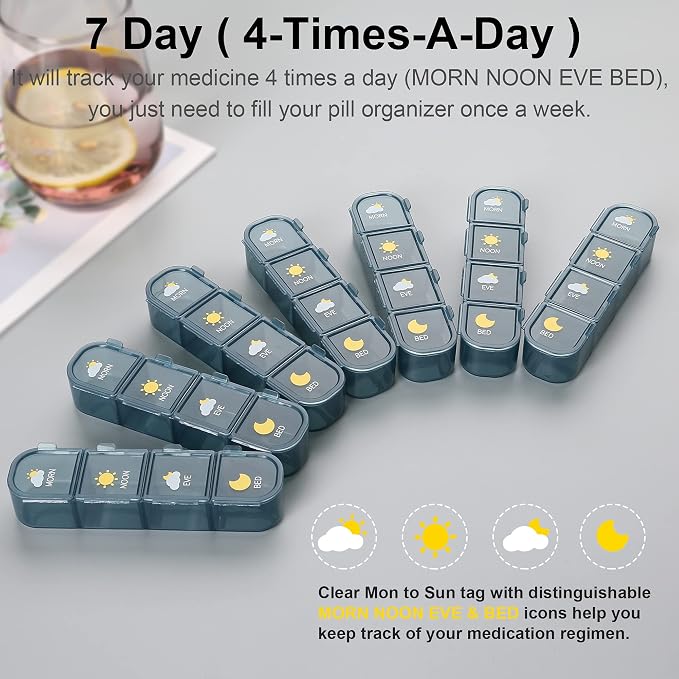 Pill Organizer 4 Times A Day, Pill Box 4 Times A Day 7 Day - Image 2