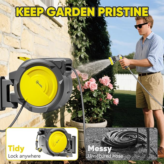 SILVEL Retractable Garden Hose Reel – 5/8 in x 110FT Heavy Duty Automatic Hose - Image 2