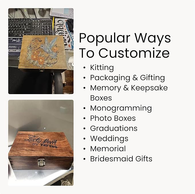 makerflo Medium Black Pine Wood Memory Box - Image 9