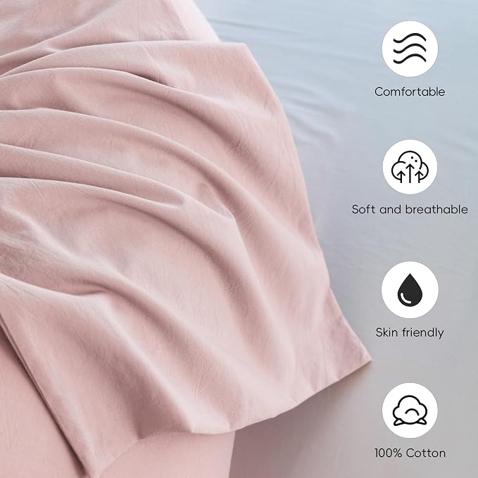MooMee Bedding Pillowcases Pack of 2 100% Washed Cotton Linen Like Textured - Image 6
