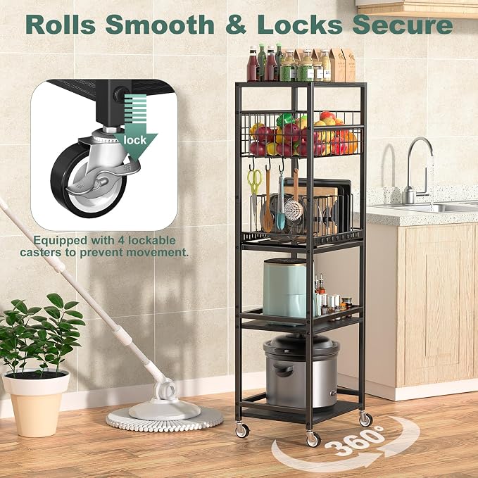 Housolution 5 Tier Kitchen Rolling Cart, Storage Cart - Image 4