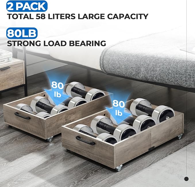 Under Bed Storage with Wheels, Composite Wood Organizer - Image 3