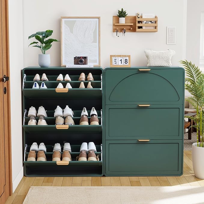 Hidden Shoe Cabinet with Drawer, Free Standing Narrow Shoe Rack Cabinet - Image 5