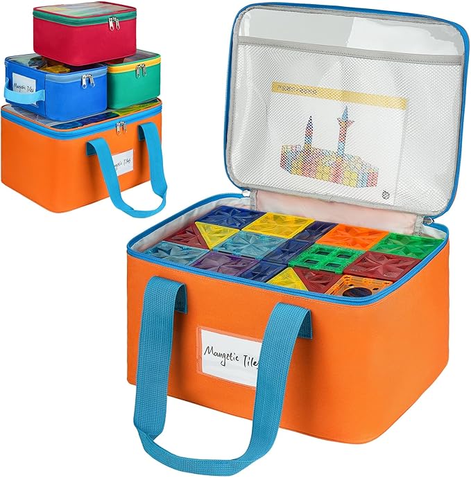 4 Packs Magnetic Tiles Storage Bags, Magnetic Tiles Storage Bin, Toy Organizer by ZIOZERTT