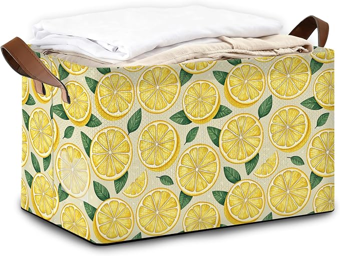 Lemon Storage Bin with Handles, Basket Storage Organizer by Oeaskly
