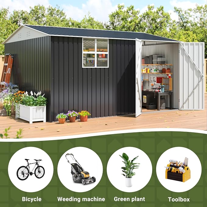 VIWAT 10X12 FT Outdoor Storage Shed, Metal Garden Shed - Image 2