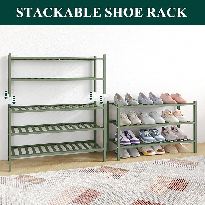 Smiry Bamboo Shoe Rack for Closet, 2 Tier Wooden Stackable Shoe Organizer - Image 6