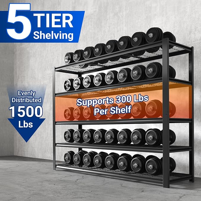 FLEXIMOUNTS 60" W Garage Shelving, 5 Tier Storage Shelves Load 1500LBS - Image 7