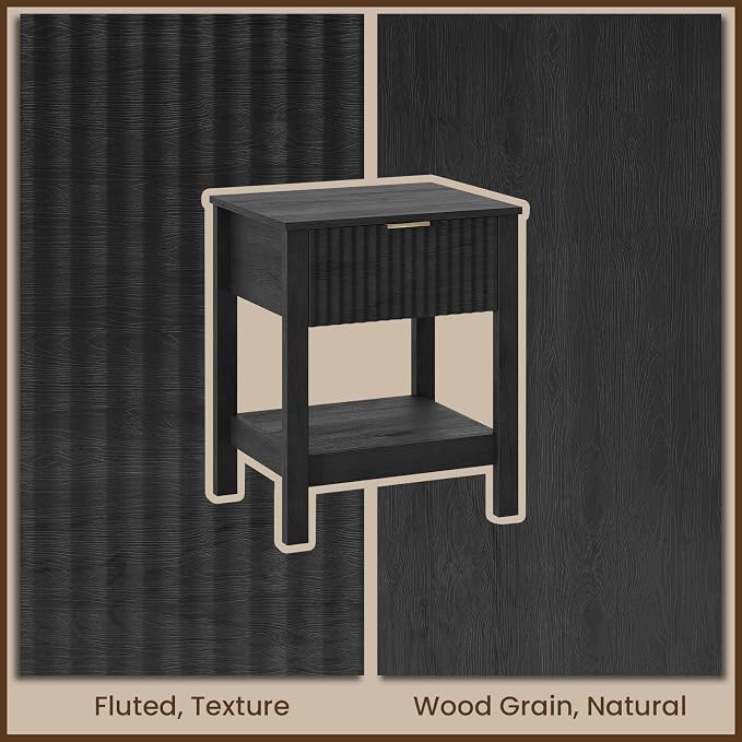 Fluted Night Stand with Golden Handle, Bedside Table with Storage Shelf - Image 5