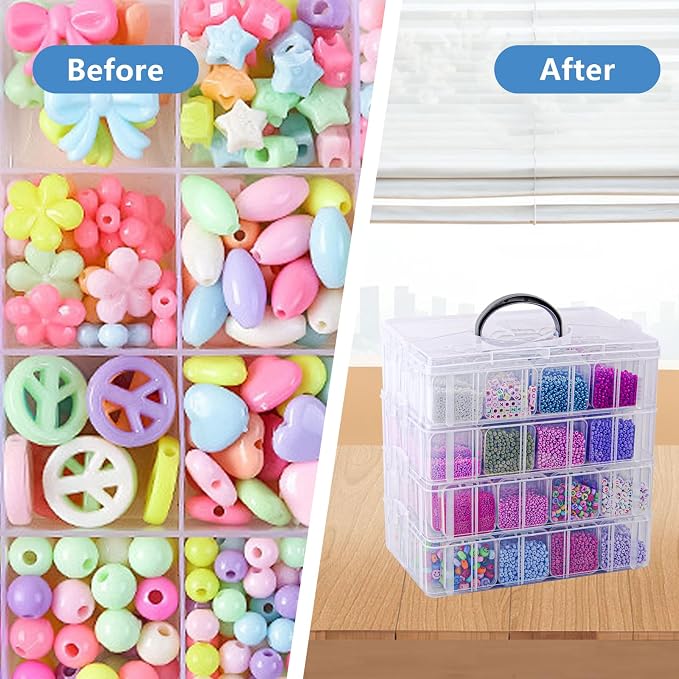 VTG Bead Organizer Box, 3-Tier Bead Storage Containers Portable Organizer and - Image 4