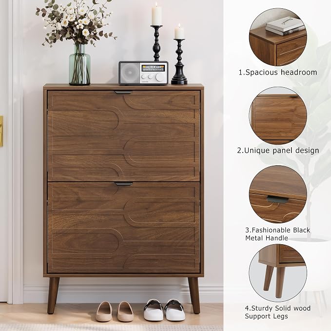 Vibe & Dine Shoe Cabinet with 2 Flip Drawers, Modern Shoe Storage Organizer - Image 7