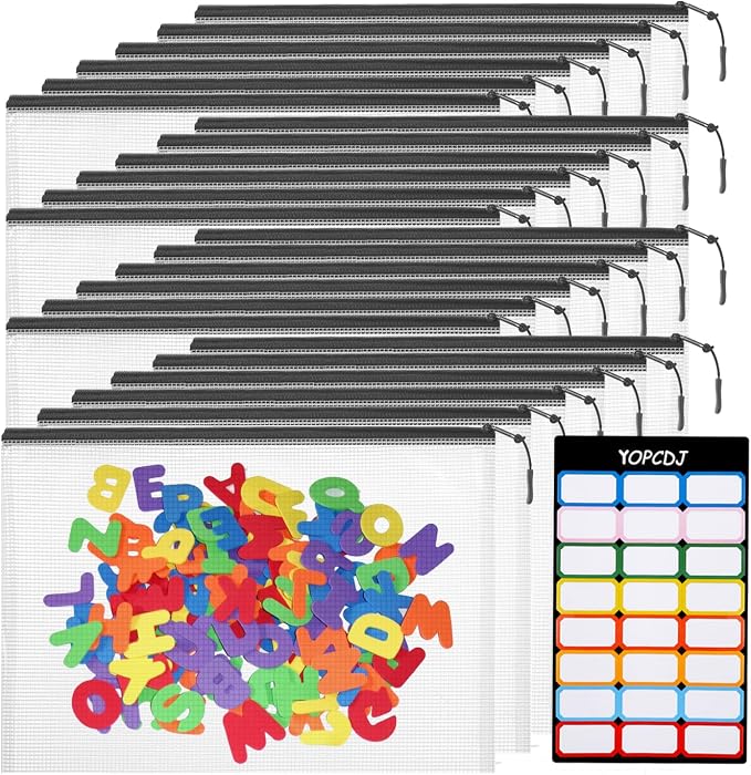 24pcs Mesh Zipper Pouch Bags, A5 9.4 x 6.9 Inches Reusable Zipper Bags Puzzle by YOPCDJ