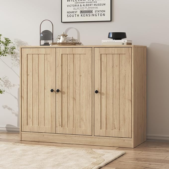Buffet Cabinet with 3 Door, Kitchen Storage Cabinet with Adjustable Shelf - Image 8
