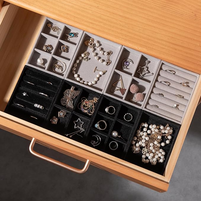 Frebeauty Small Jewelry Tray Set, Velvet Ring Organizer, Stackable Jewelry - Image 7