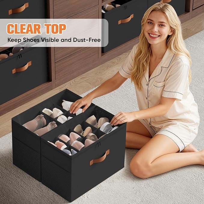Shoe Organizer for Closet, 2 Pack Foldable Shoe Storage Organizer - Image 6