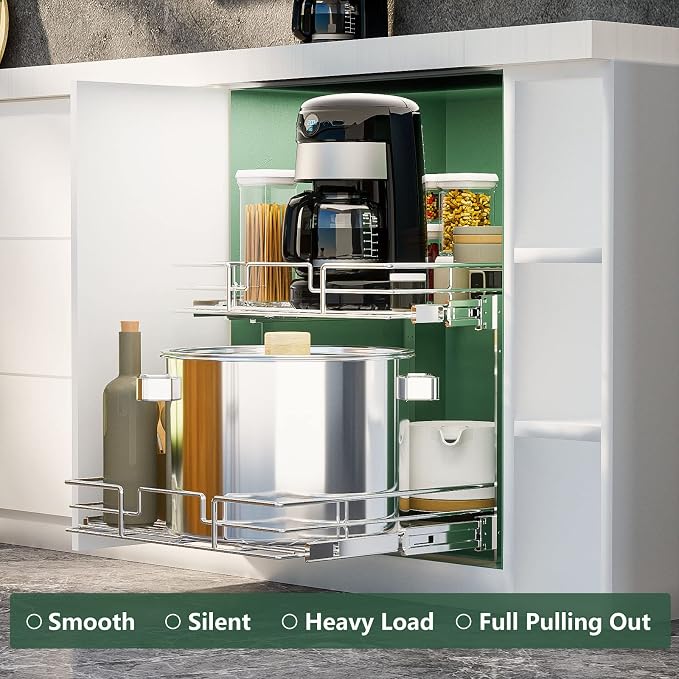 LOVMOR 2 Tier Individual Pull Out Cabinet Organizer 14½" W x 21½" D, Slide Out - Image 2