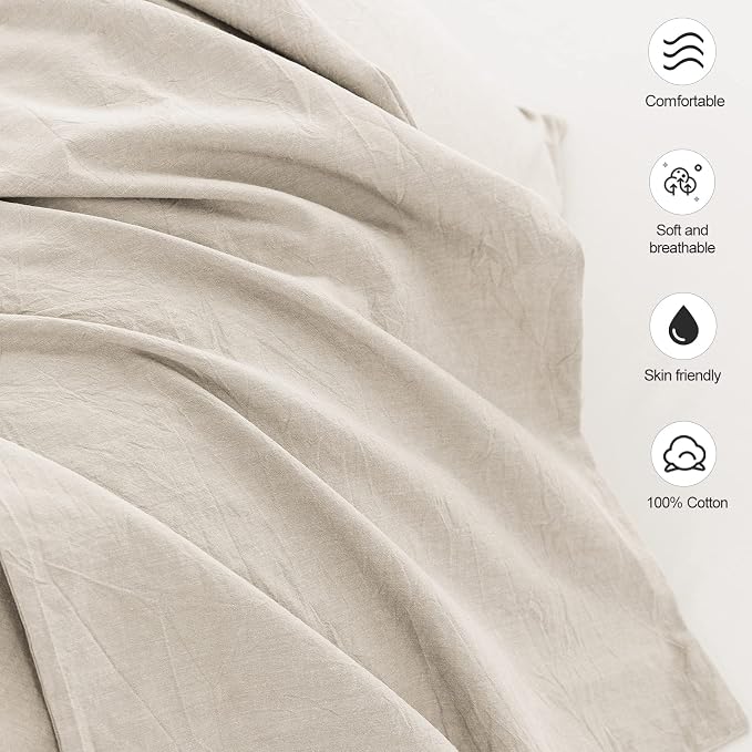 MooMee Bedding Pillowcases Pack of 4 100% Washed Cotton Linen Like Textured - Image 5