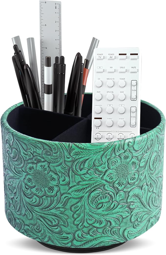 lizimandu Round Leather Art Supply Organizer, Remote Control Holder, 360 Degree by LIZIMANDU