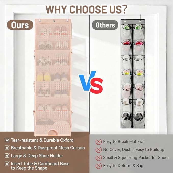 7 Tier Over The Door Shoe Organizer, Hanging Shoe Rack - Image 5
