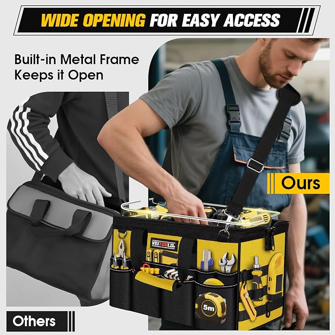 16-Inch Heavy Duty Tool Bag, 19-Pockets Tool Box Organizer, Portable Toolbag - Image 4