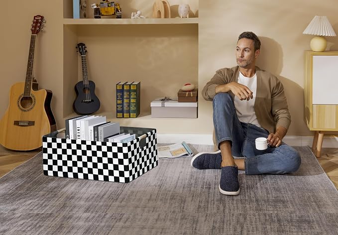 Checkered Storage Basket Foldable Nursey Box | 16.9" Storage Cube - Image 6