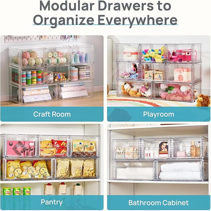 Vtopmart 5-Piece Large & Medium Stackable Drawer Organizer Set, 108QT Clear - Image 7