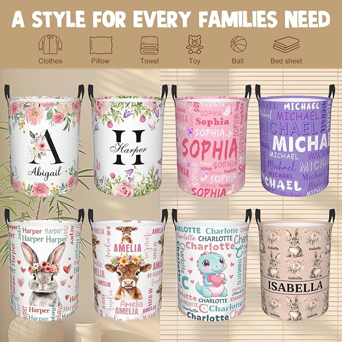 Custom Name Laundry Hamper, Personalized Rabbit Laundry Basket - Image 6