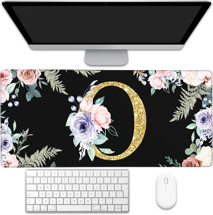 Desk Pad, Flower Golden Letters O Extended Gaming Mouse Pad Large, 35.4"x15.7" by KOAIWPAE