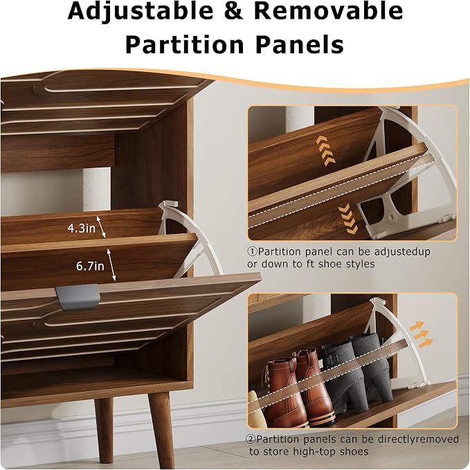 Vibe & Dine Shoe Cabinet with 2 Flip Drawers, Modern Shoe Storage Organizer - Image 5