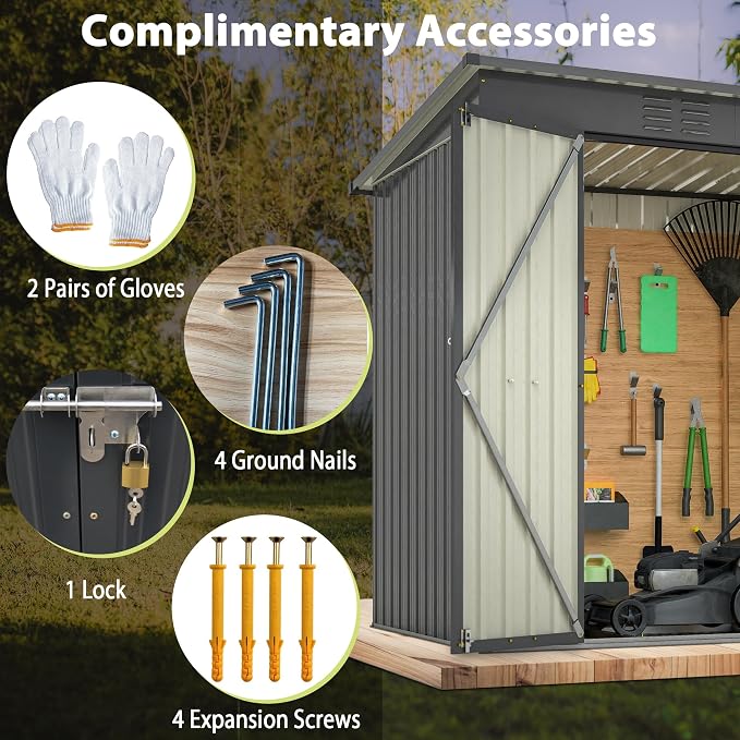 4x6 ft Metal Shed Outdoor Storage Shed, Metal Steel Utility Tool Shed Storage - Image 2