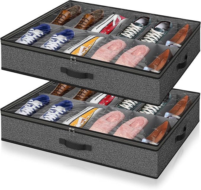 2 Pack Under Bed Shoe Storage Organizer by Besslly