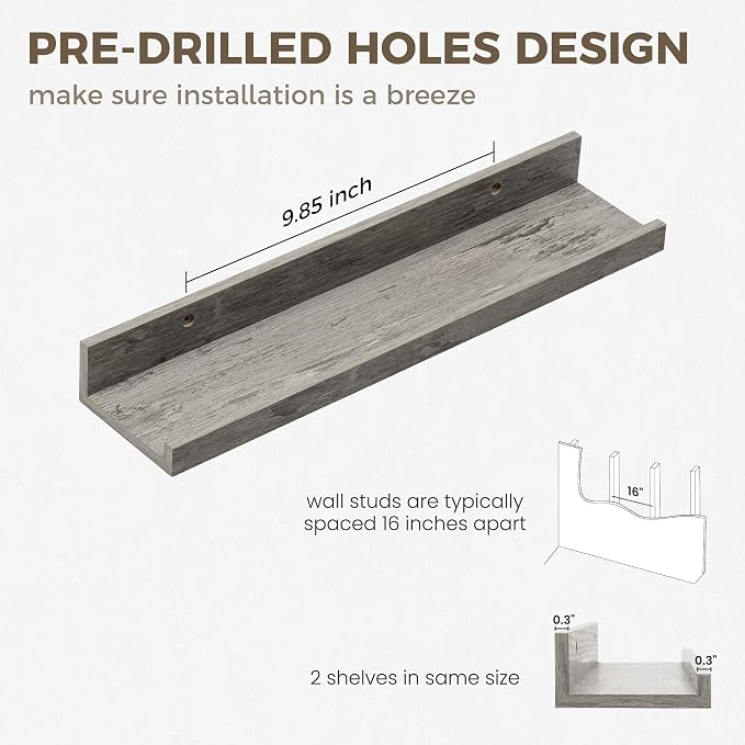 Axeman Floating Shelves for Wall | Picture Ledge Shelf Set of 2 | Rustic Grey - Image 4