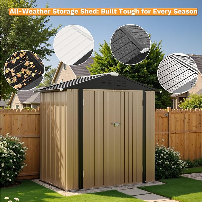 Greesum 6x4FT Outdoor Storage Shed, Utility Tool Shed Metal Storage Garden Shed - Image 6