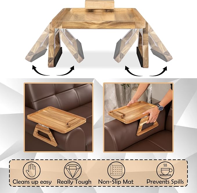 Acacia Wood Arm Table, Couch Arm Tray - Image 8