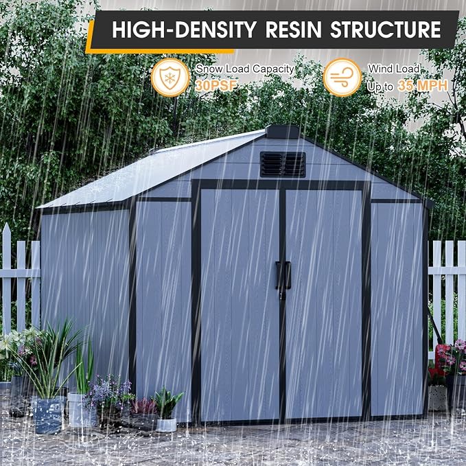 8 x 8 FT Plastic Storage Shed, All-Weather Resin Tool Shed - Image 7