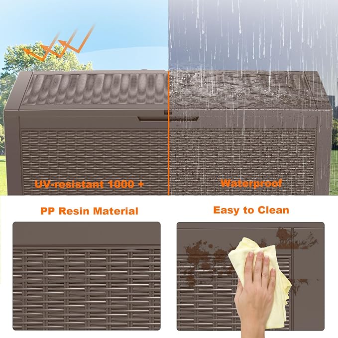 120 Gallon Resin Deck Box, Lockable Patio Outdoor Storage Box - Image 4