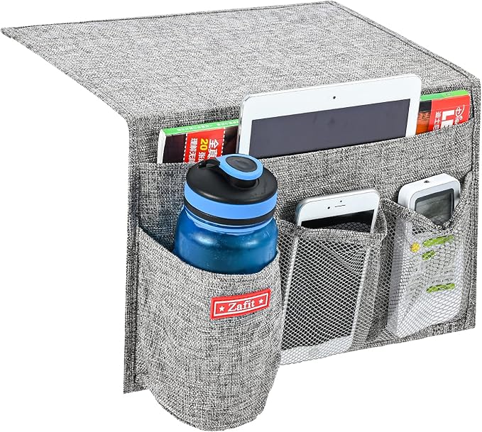 Linen 4 Pockets Bedside Caddy, Bedside Storage Organizer by ZAFIT