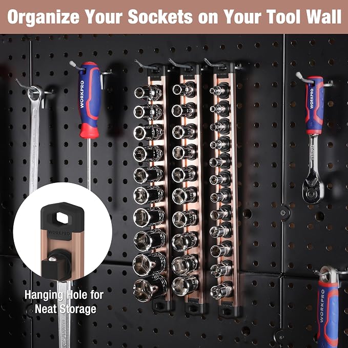 WORKPRO Magnetic Socket Organizer, 1/2-Inch Drive Aluminum Alloy Socket Rail - Image 6
