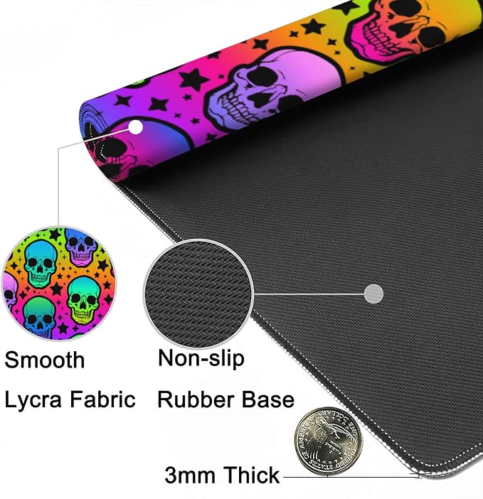 Desk Mat, Neon Skulls and Stars Extended Gaming Mouse Pad, Large Non-Slip - Image 5
