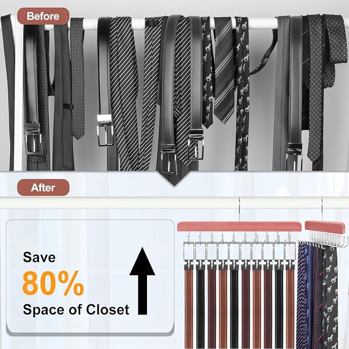 TOPIA HANGER Cedar 2 Pack 2 in 1 Belt Tie Hanger - Image 4
