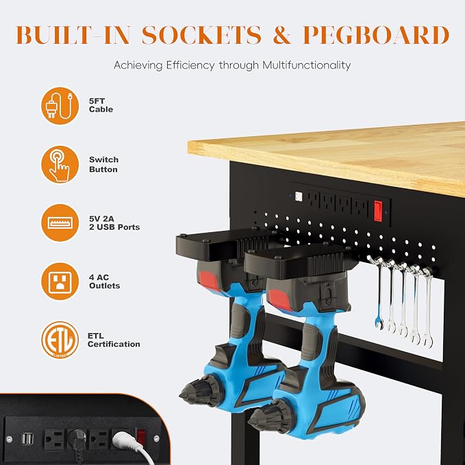 Betterhood 60" Adjustable Workbench on Wheels, 2000 LBS Heavy Duty Work Table - Image 3