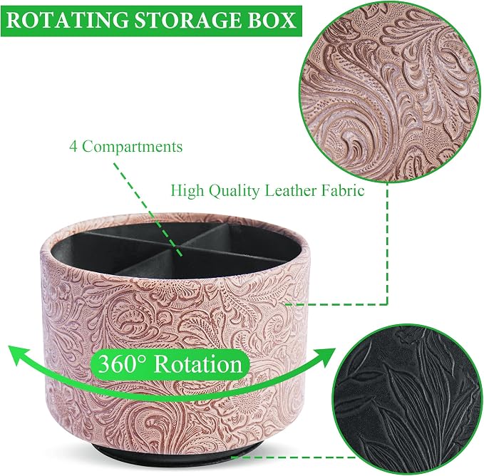 lizimandu Round Leather Art Supply Organizer, Remote Control Holder, 360 Degree - Image 3