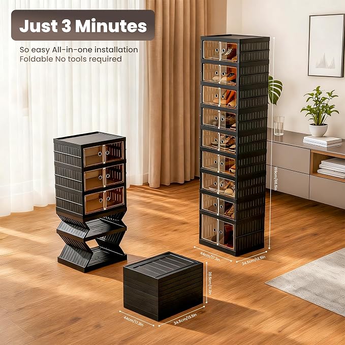 Foldable Shoe Organizer Storage Box Set of 2, Portable Extra Large Folding Shoe - Image 2