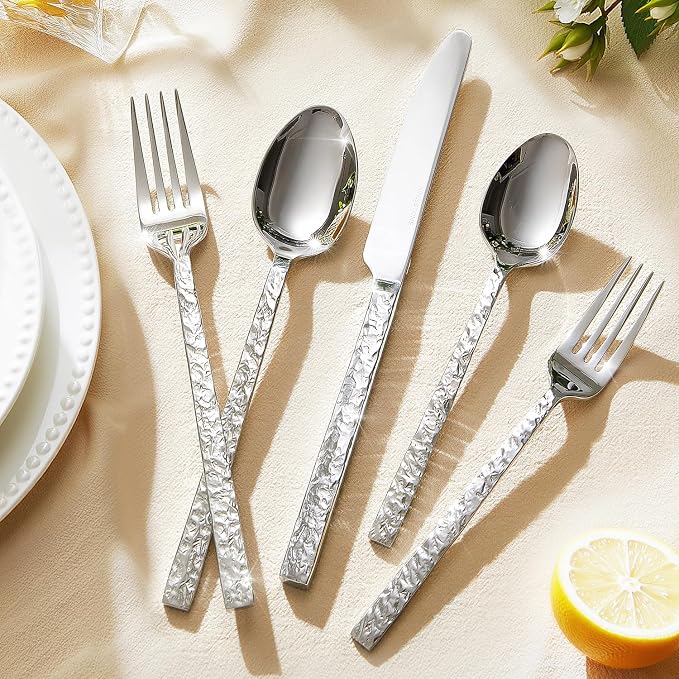 KINGSTONE 40 Pcs Hammered Silverware Set - Image 3