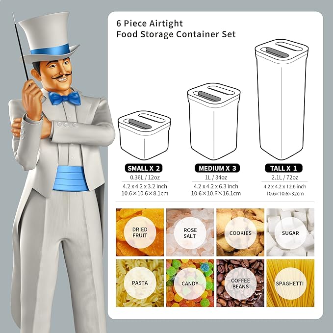 MR.SIGA 6 Piece Airtight Food Storage Container Set, BPA Free Kitchen Pantry - Image 2