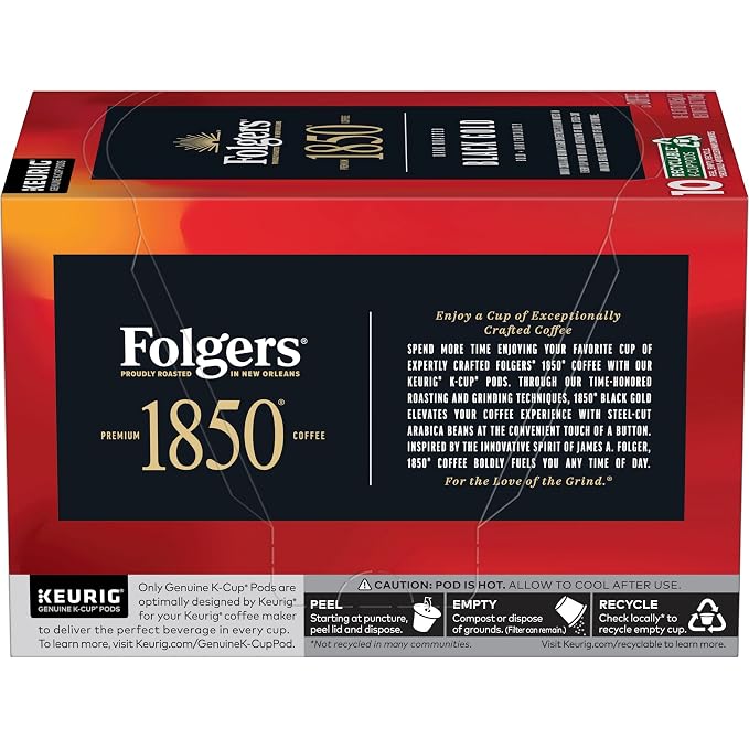 Folgers 1850 Black Gold Dark Roast Coffee, 10 Keurig K-Cup Pods - Image 2