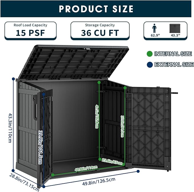 Outdoor Storage Shed 36 Cu. Ft. Resin Garden Horizontal Storage Extra Large - Image 2