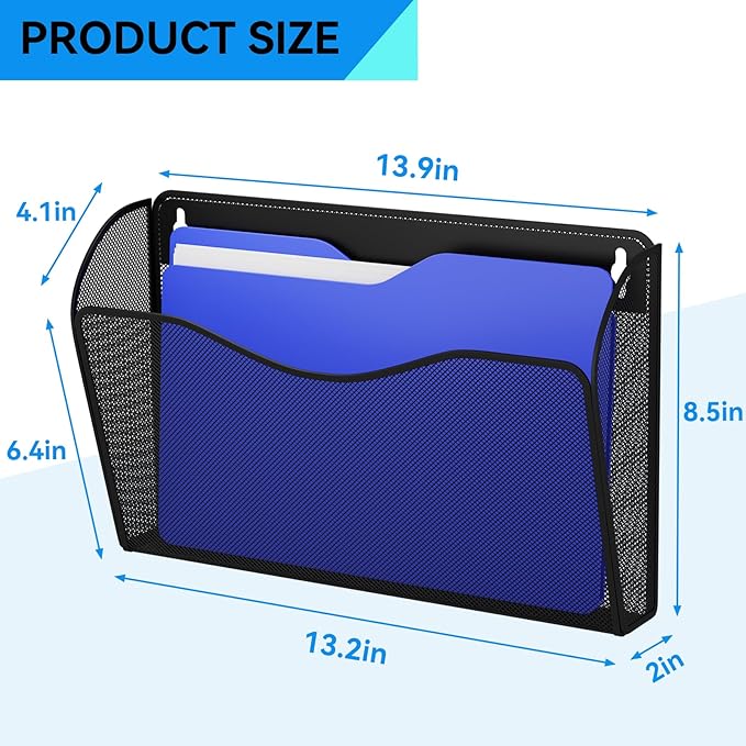 3 Single Pocket Wall File Holder, Mesh Hanging File Folder Paper Organizer - Image 3